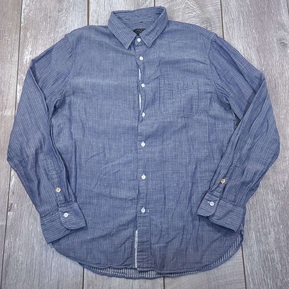 Rag & Bone Button Front Shirt Mens Large Blue Classic Fit Long Sleeve Cotton